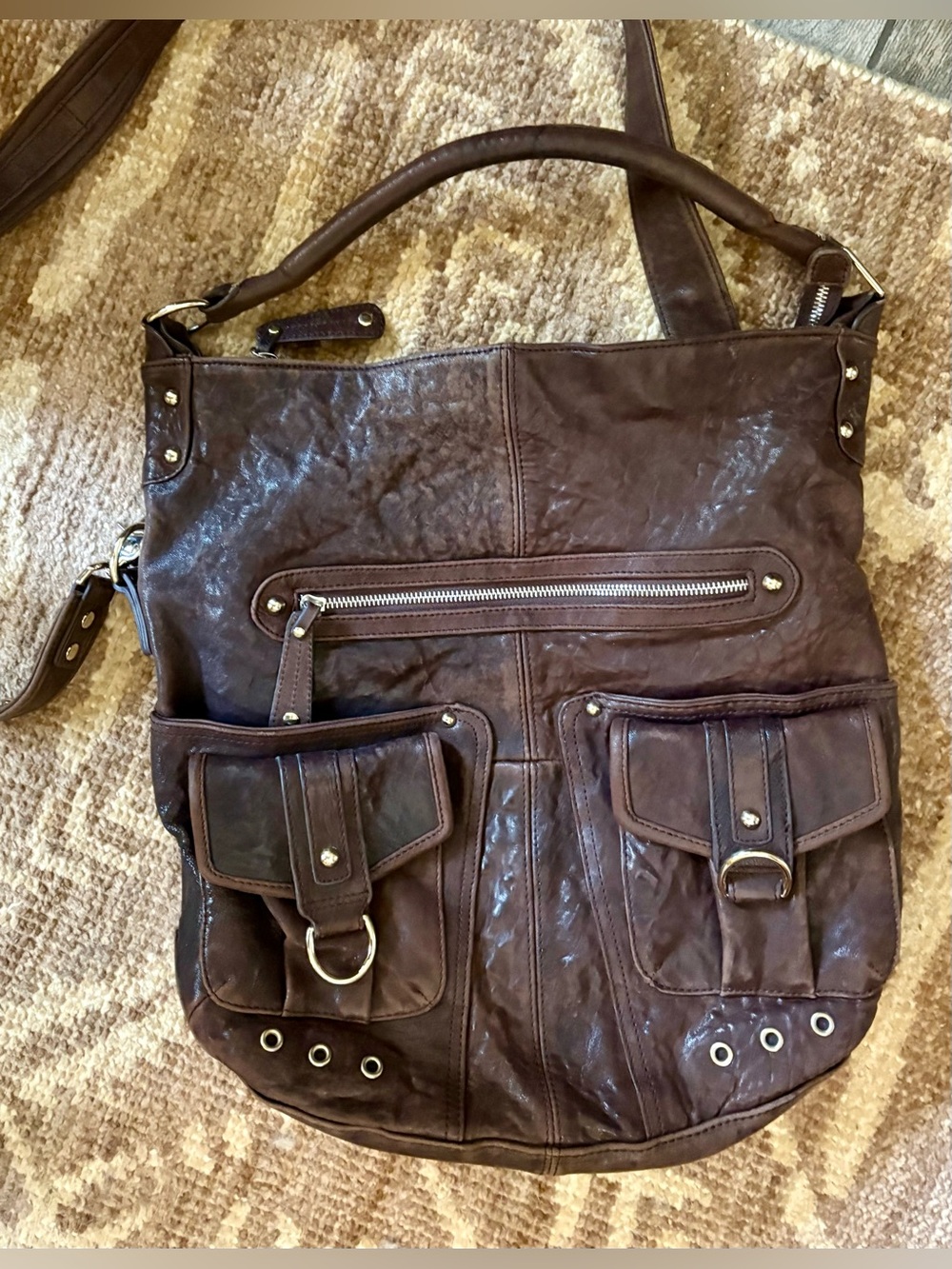 Junior Drake chocolate Leather Crossbody satchel Bag